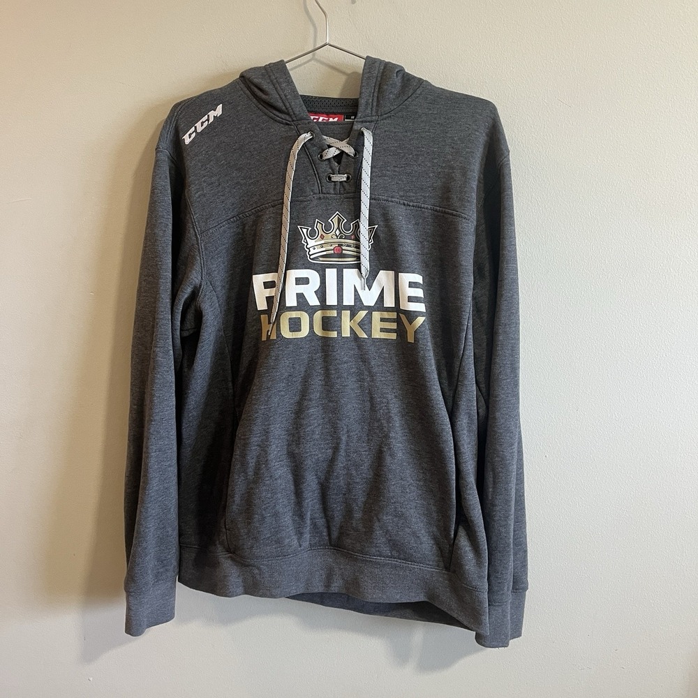 CCM Men's Grey Pullover Hoodie Fleece Graphic Print Pockets Size M
